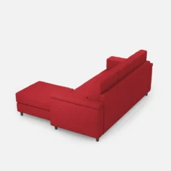 Divano 208x85 design a tre posti con bracciolo squadrato e pouf idrorepellente rosso DI6