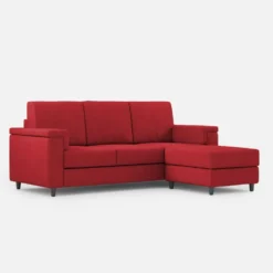 Divano 208x85 design a tre posti con bracciolo squadrato e pouf idrorepellente rosso DI6