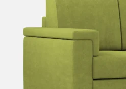 Divano 208x85 design a tre posti con bracciolo squadrato e pouf idrorepellente verde DI6