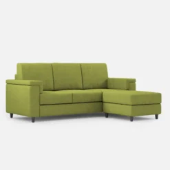 Divano 208x85 design a tre posti con bracciolo squadrato e pouf idrorepellente verde DI6