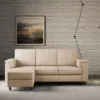 Divano 208x85 design a tre posti con bracciolo squadrato e pouf idrorepellente beige DI6