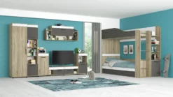 Letto a castello contenitore con scaletta 90x200 cm rovere bianco e grigio LG70