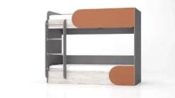 Letto a castello contenitore con scaletta 82x190 cm in grigio, legno bianco e arancio LG13