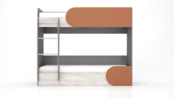 Letto a castello contenitore con scaletta 82x190 cm in grigio, legno bianco e arancio LG13