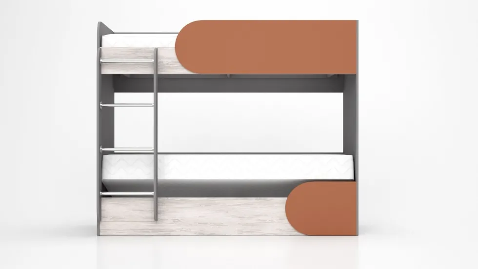 Letto a castello contenitore con scaletta 82x190 cm in grigio, legno bianco e arancio LG13