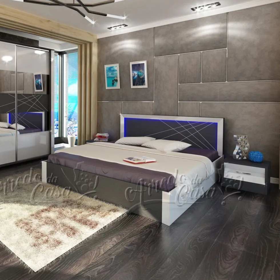 Letto a contenitore matrimoniale bianco e wengè LU9