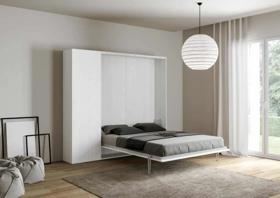 Letto alla francese a scomparsa con pensile a colonna KNT13