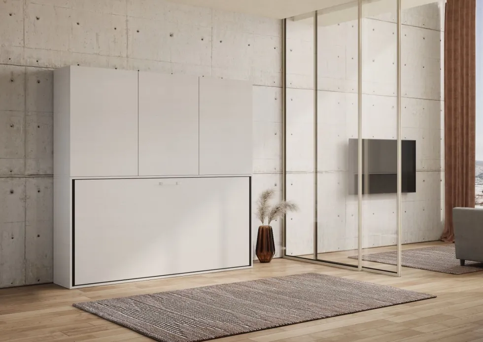 Letto a scomparsa singolo bianco frassino con ante KNDD