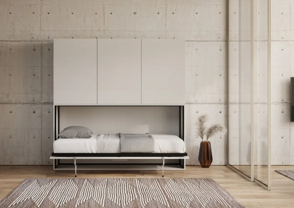 Letto a scomparsa singolo bianco frassino con ante KNDD