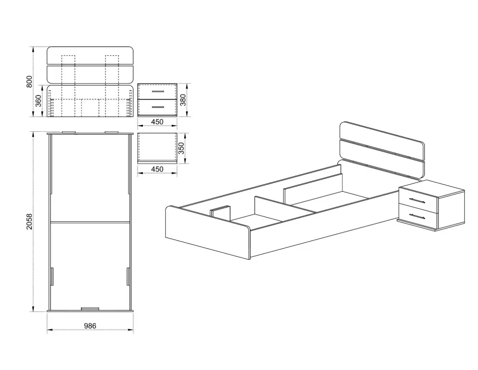 Letto con contenitore e comodino LCI3