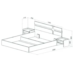 Letto contenitore alla francese 140x200 cm con comodini bianco lucido e noce LU46