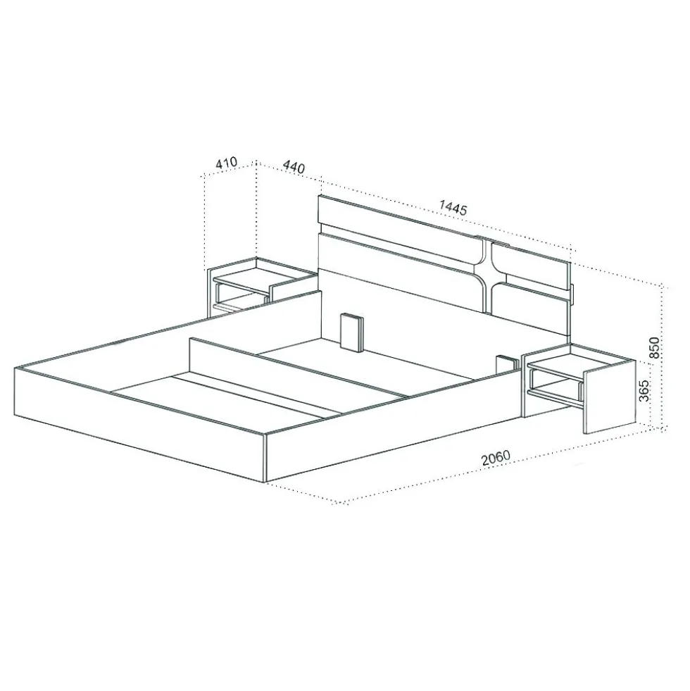 Letto contenitore alla francese 140x200 cm con comodini bianco lucido e noce LU46