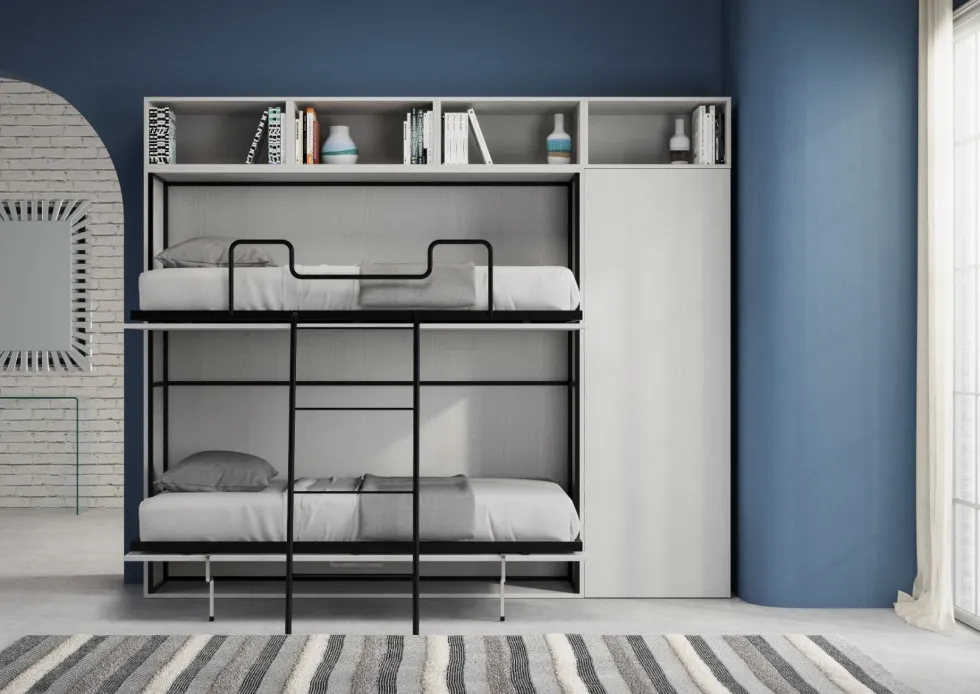 Letto doppio a scomparsa bianco frassino KNDI