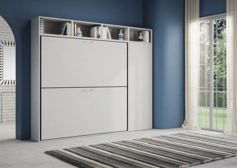 Letto doppio a scomparsa bianco frassino KNDI