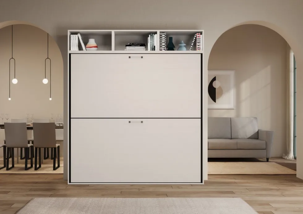 Letto doppio a scomparsa bianco frassino KNDL