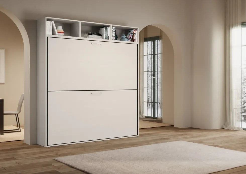 Letto doppio a scomparsa bianco frassino KNDL