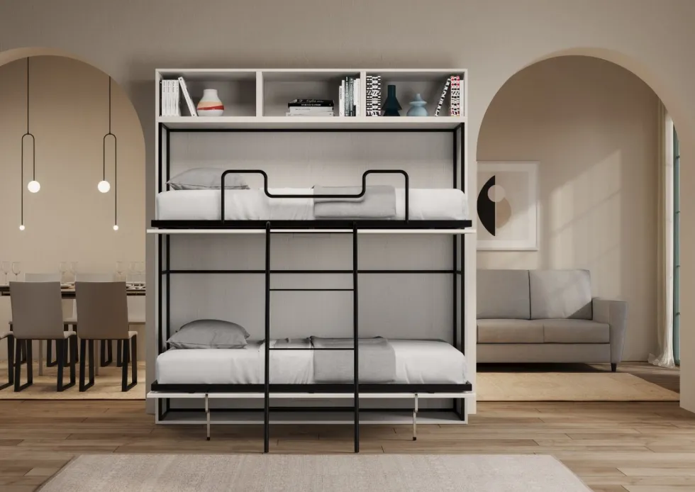 Letto doppio a scomparsa bianco frassino KNDL