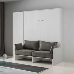 Letto matrimoniale a scomparsa con divano e pensile a colonna KNT22