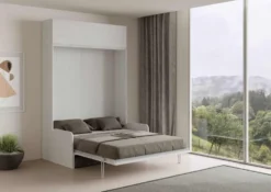 Letto matrimoniale a scomparsa con pensile vasistas e divano KNT20
