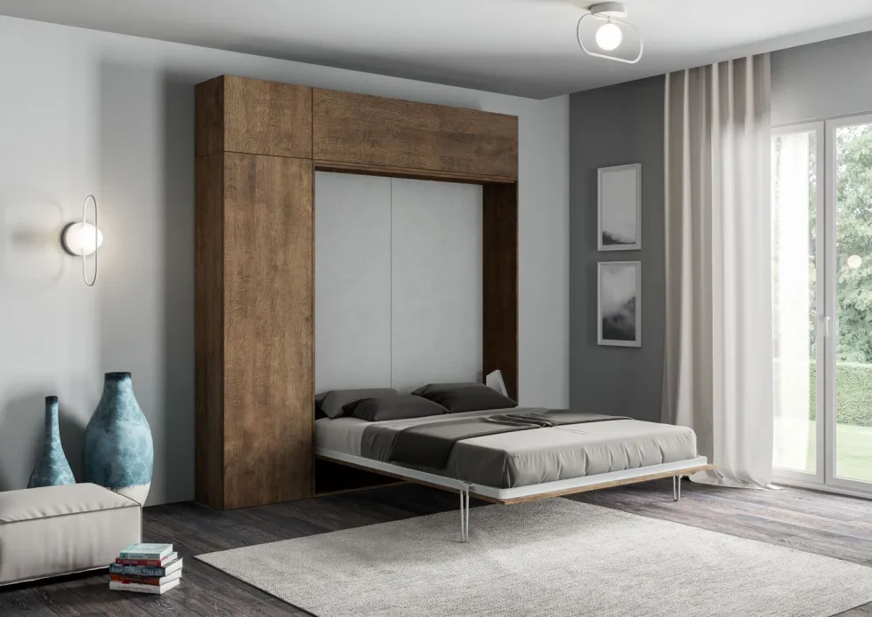 Letto matrimoniale a scomparsa con pensili KNT17