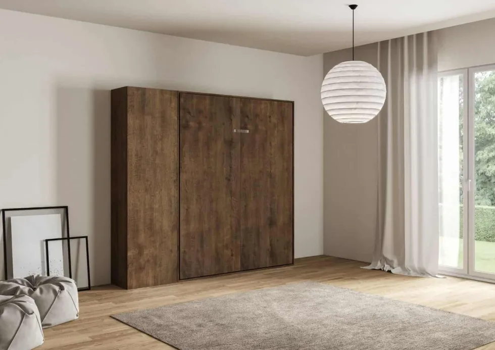 Letto matrimoniale a scomparsa con pensile a colonna KNT21