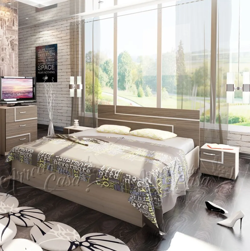 Letto matrimoniale con comodini rovere LU13
