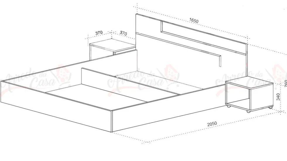 Letto matrimoniale con comodini rovere LU13