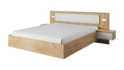 Letto matrimoniale con comodini e luci LED 160X200cm rovere e bianco LLK12