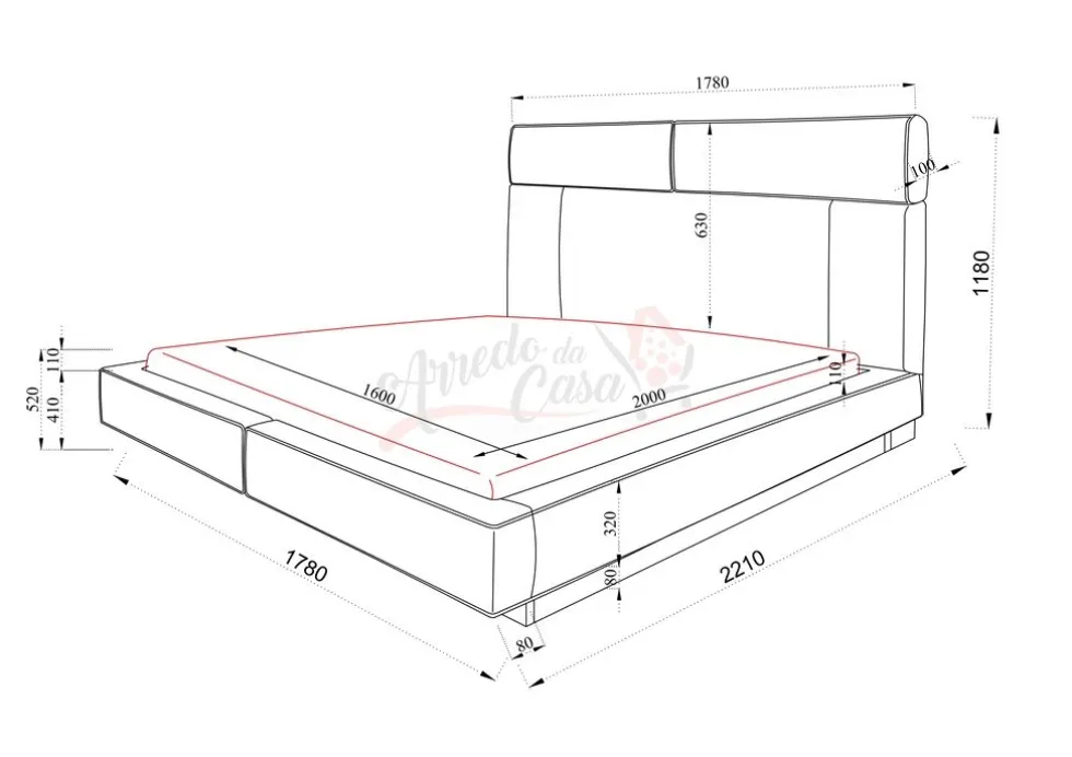 Letto matrimoniale con contenitore in diversi colori 160x200 LI33