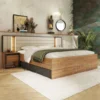 Letto matrimoniale contenitore 160x200 cm con comodini e luce LED in grafite e rovere LU48
