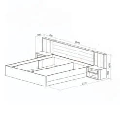 Letto matrimoniale contenitore 160x200 cm con comodini e luce LED in grafite e rovere LU48