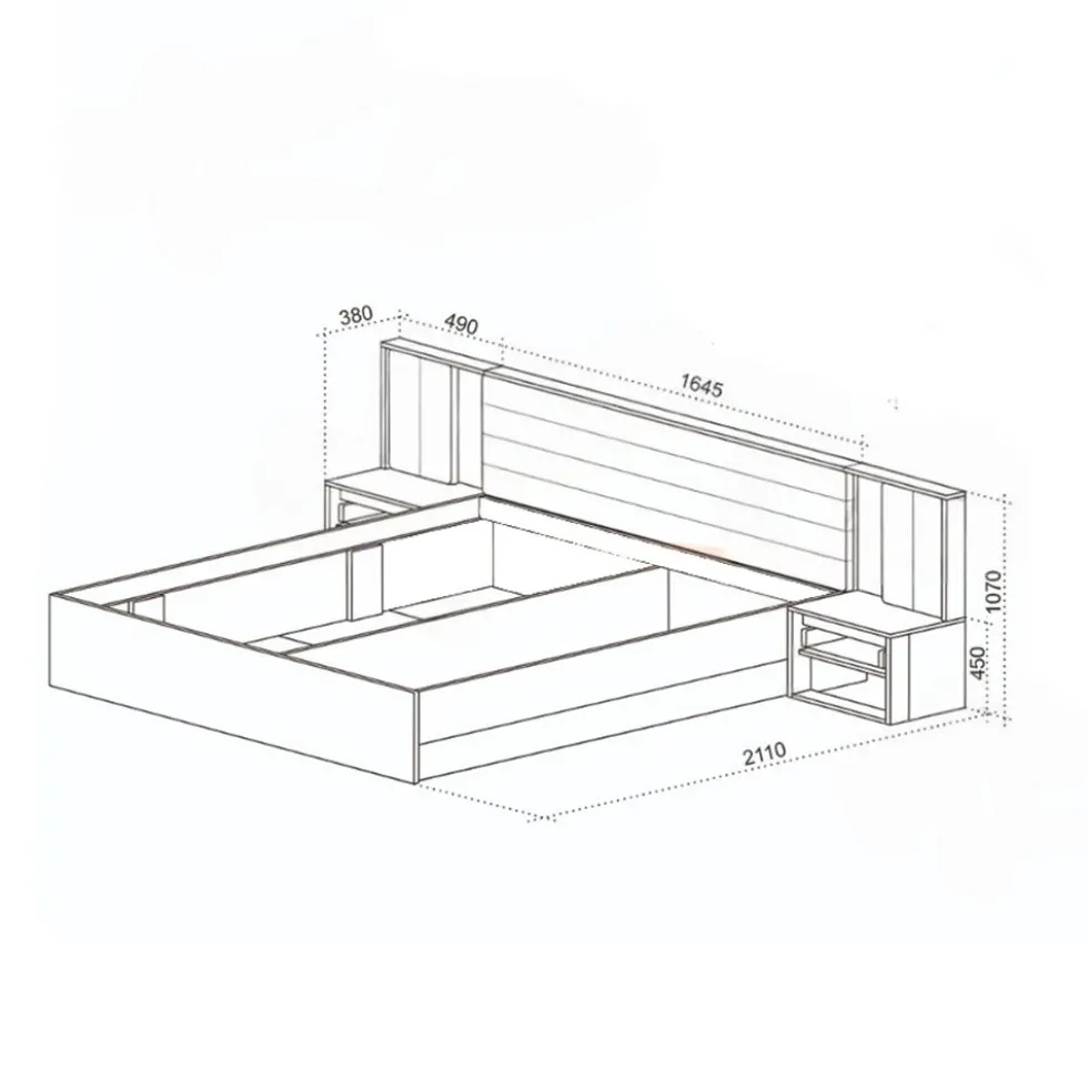 Letto matrimoniale contenitore 160x200 cm con comodini e luce LED in grafite e rovere LU48