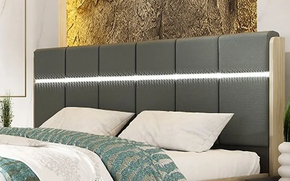 Letto matrimoniale contenitore con comodini 160x200cm grafite quercia beige LU44