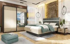 Letto matrimoniale contenitore con comodini 160x200cm grafite quercia beige LU44