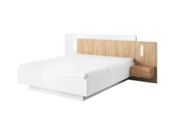 Letto matrimoniale contenitore con comodini e luci LED 160X200cm bianco e rovere LLK13