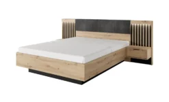 Letto matrimoniale contenitore 160X200cm rovere chiaro con dettagli neri LLK10