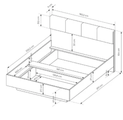 Letto matrimoniale contenitore 160X200cm rovere chiaro con dettagli neri LLK10