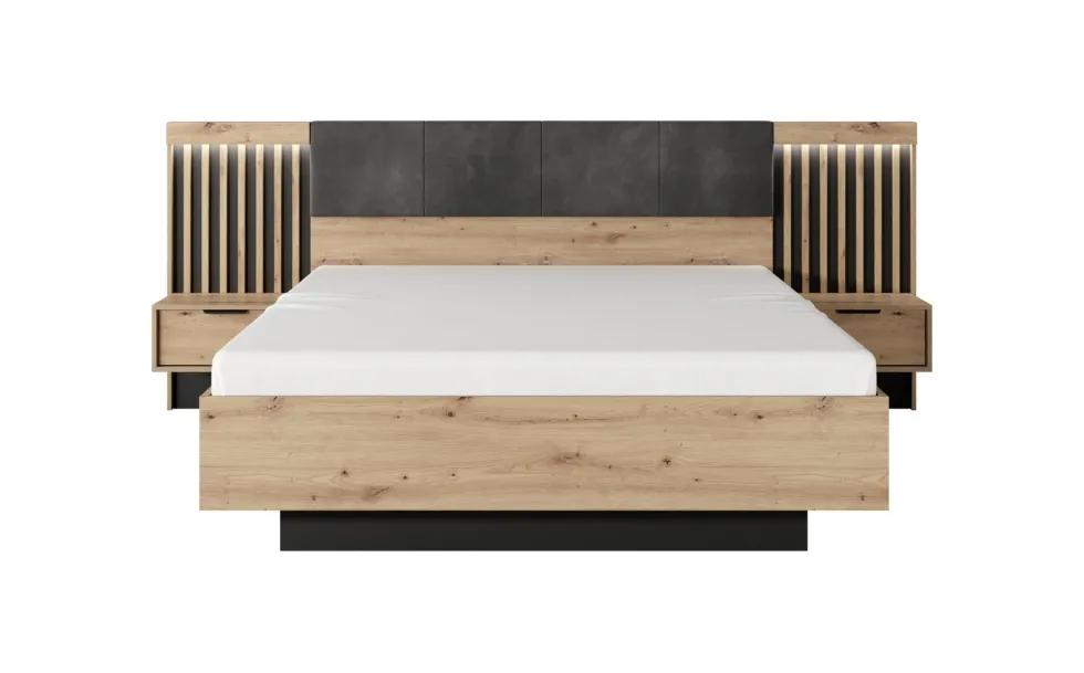 Letto matrimoniale contenitore 160X200cm rovere chiaro con dettagli neri LLK10