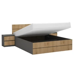 Letto matrimoniale contenitore moderno 160x200 cm in rovere cannettato e grafite LG75
