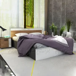 Letto matrimoniale contenitore con comodini bianco lucido, grigio e noce 160x200 LU42