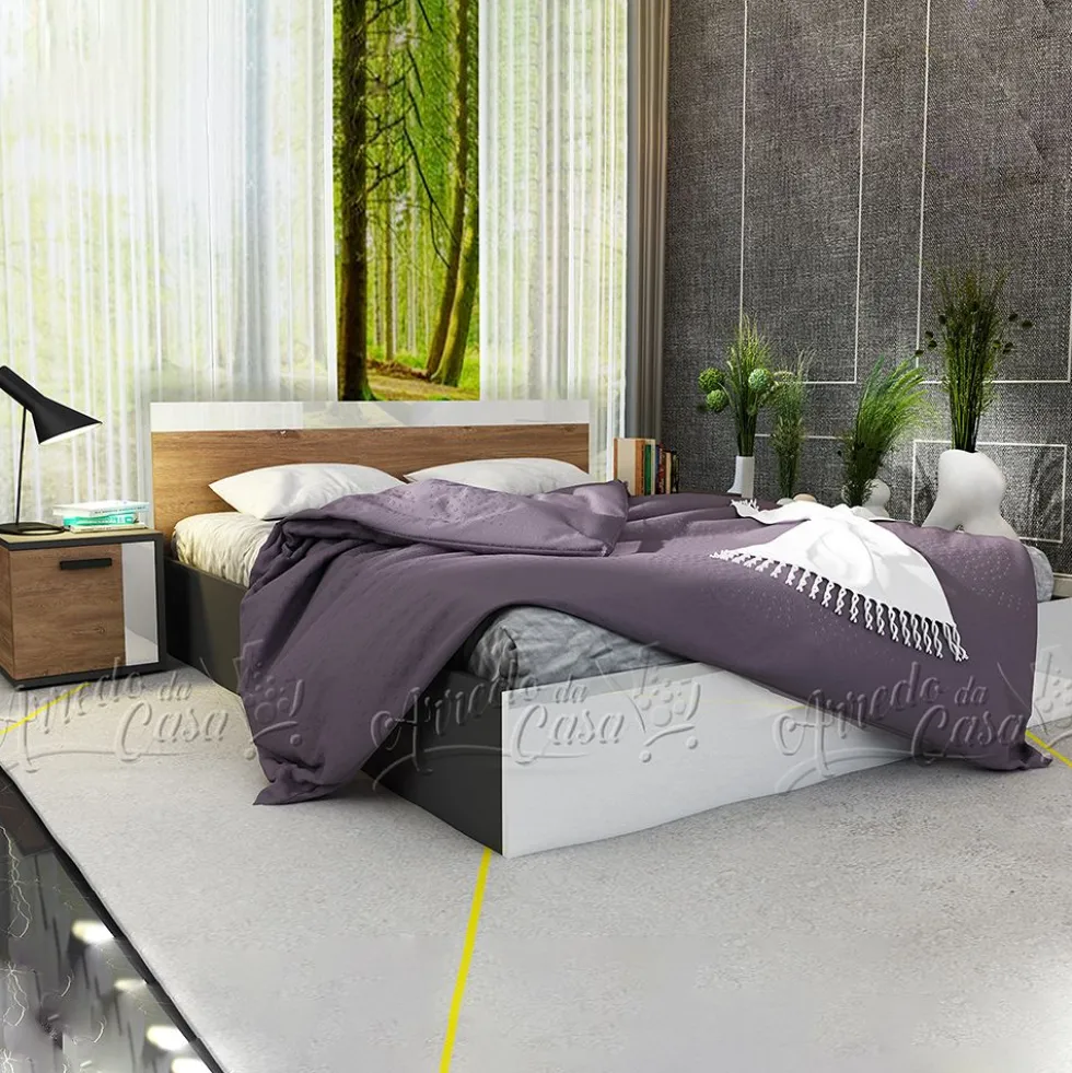 Letto matrimoniale contenitore con comodini bianco lucido, grigio e noce 160x200 LU42