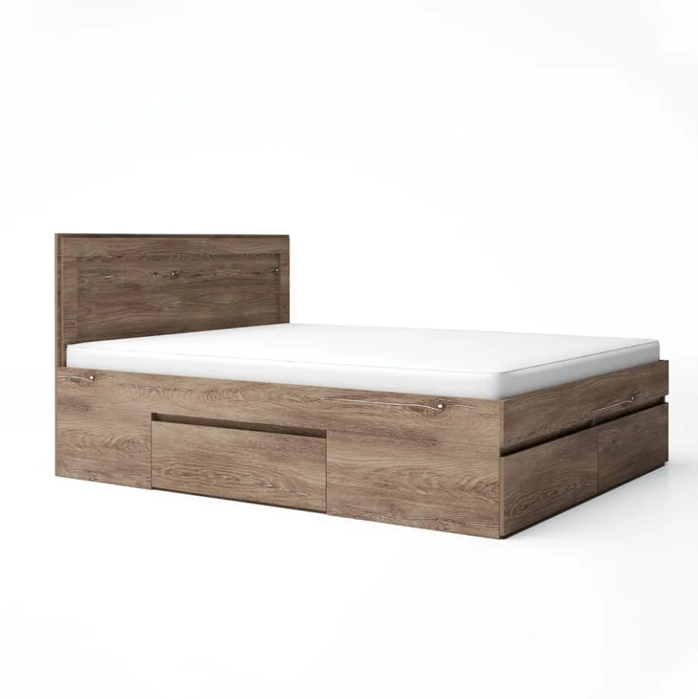Letto matrimoniale moderno con cassetti 160x200 marrone effetto legno LG60
