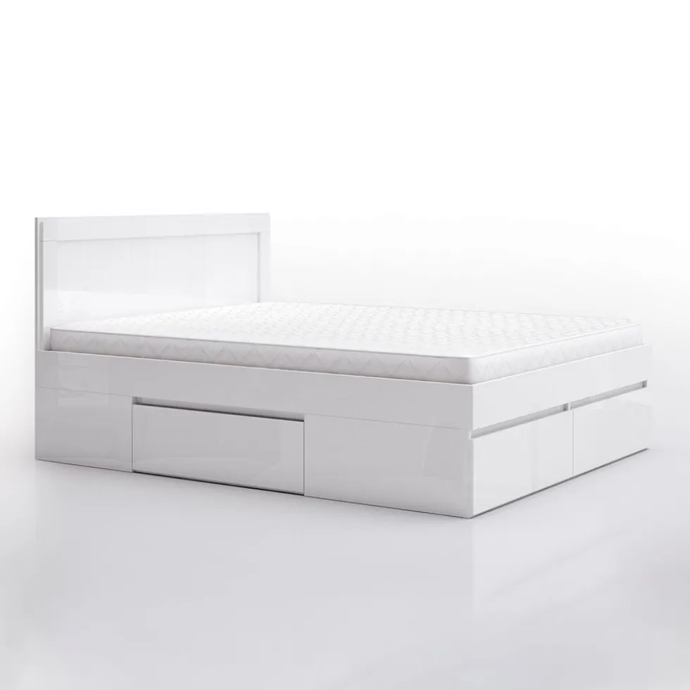 Letto matrimoniale moderno con cassetti 160x200 bianco lucido LG60