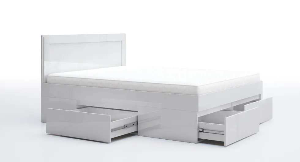 Letto matrimoniale moderno con cassetti 160x200 bianco lucido LG60