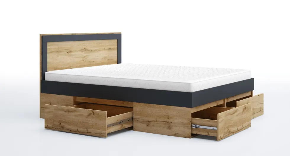 Letto matrimoniale moderno con cassetti 160x200 rovere e antracite LG60