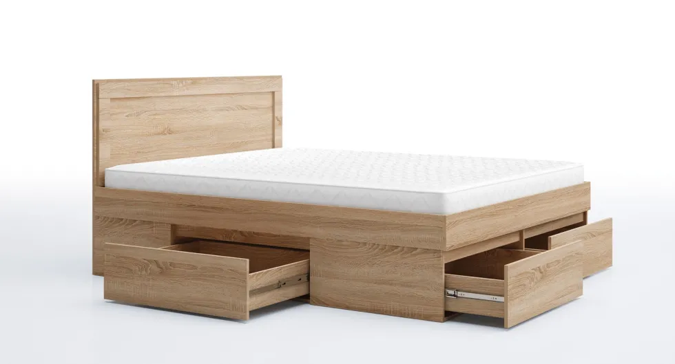 Letto matrimoniale moderno con cassetti 160x200 rovere sonoma LG60