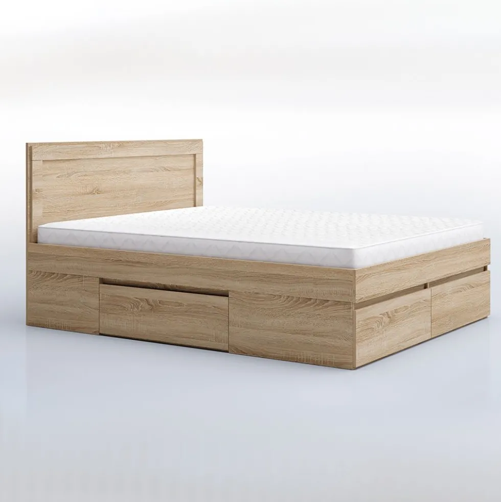 Letto matrimoniale moderno con cassetti 160x200 rovere sonoma LG60