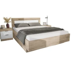 Letto matrimoniale rovere chiaro e bianco 160x200 LI22