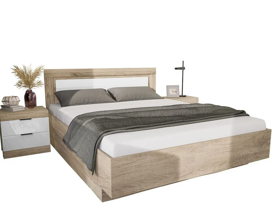 Letto matrimoniale rovere chiaro e bianco 160x200 LI22