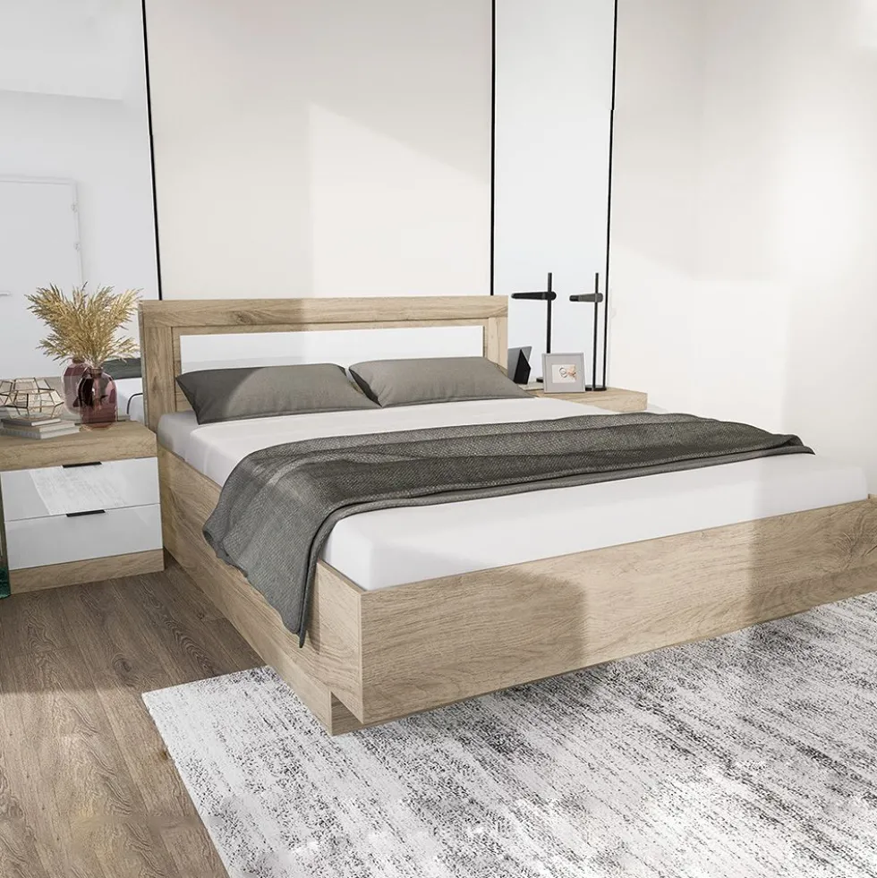 Letto matrimoniale rovere chiaro e bianco 160x200 LI22